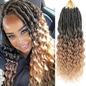 Pre-Looped Deep Faux Locs Crochet Hair for Black Women 8 Packs 12 Inch Goddess Locs Hair With Deep Wave Curly EndsPrelooped Synthetic Crochet Braids,Lightweight& Natural Look(12",T1B/27#)