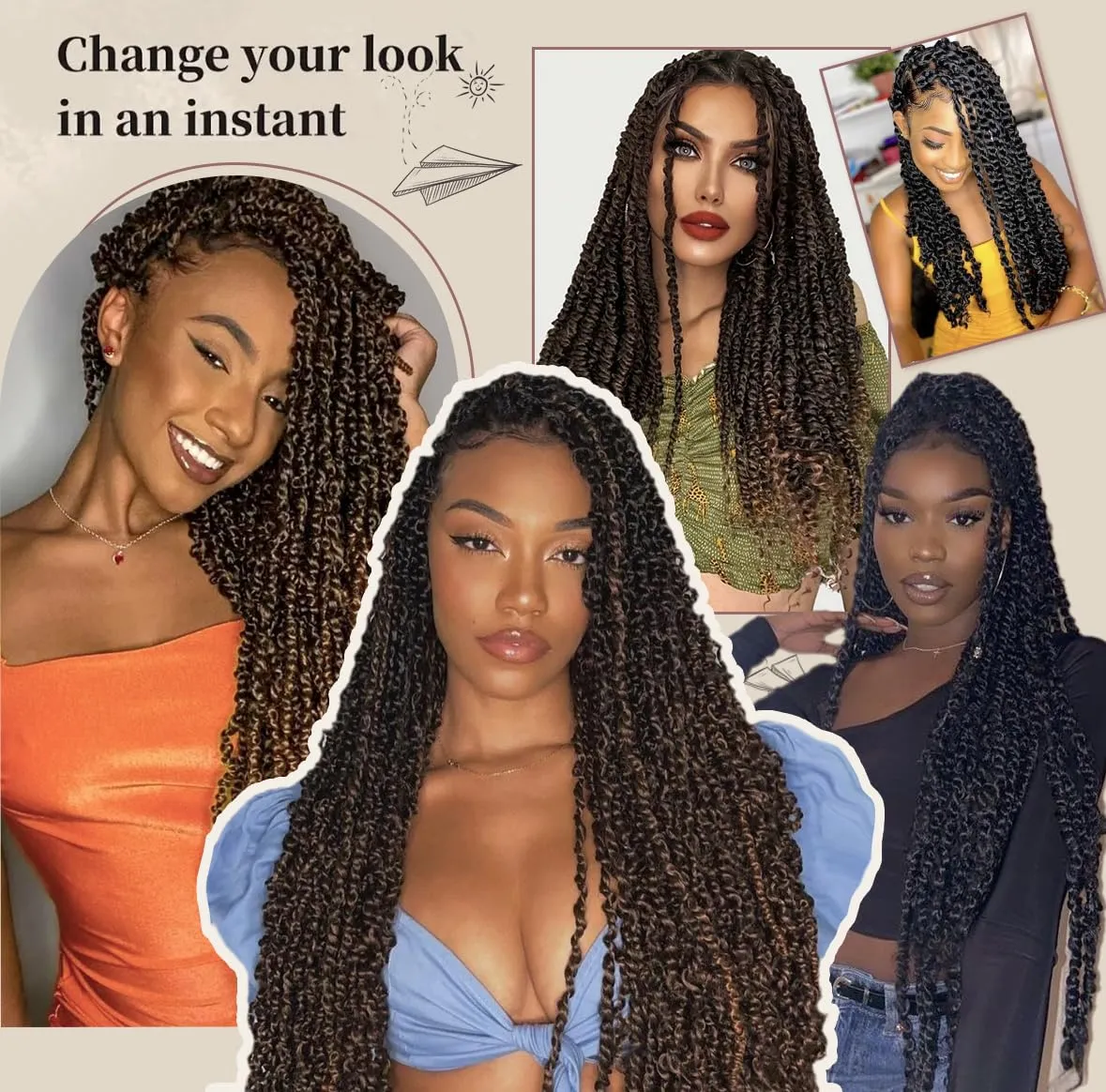 Pre-Looped Passion Twist Hair 18inch Water Wave Crochet Hair For Black Women 8 Packs Spring Twist Crochet Braiding Hair Extensions (199# mbre Aubumn)