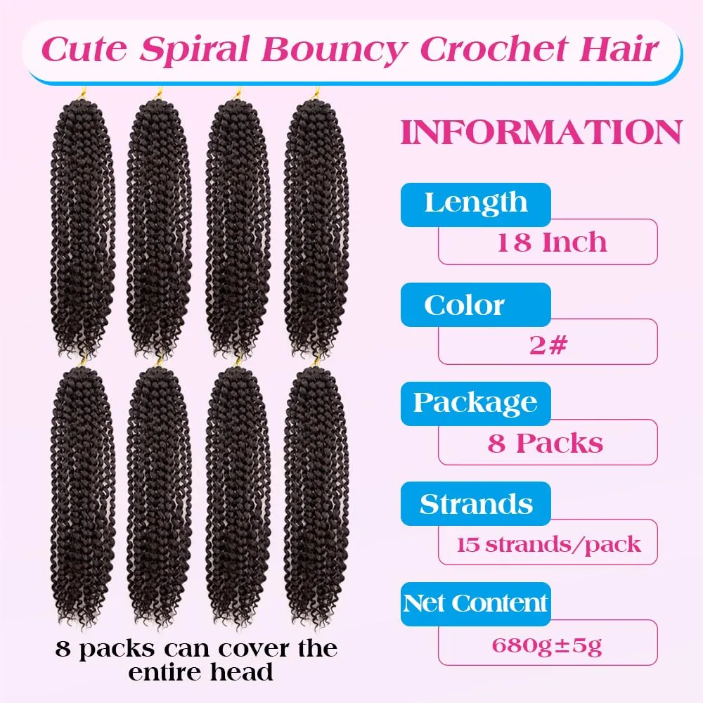 Pre-Looped Passion Twist Hair 18inch Water Wave Crochet Hair For Black Women 8 Packs Spring Twist Crochet Braiding Hair Extensions (2# Dark Brown Hair)