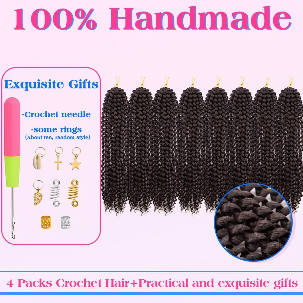 Pre-Looped Passion Twist Hair 18inch Water Wave Crochet Hair For Black Women 8 Packs Spring Twist Crochet Braiding Hair Extensions (2# Dark Brown Hair)