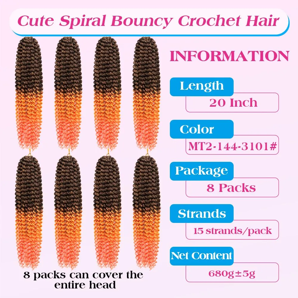 Pre-Looped Passion Twist Hair 18inch Water Wave Crochet Hair For Black Women 8 Packs Spring Twist Crochet Braiding Hair Extensions (MT2/144/3101#/Ombre Orange Hair)