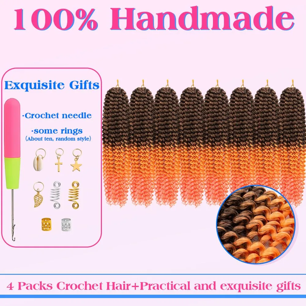 Pre-Looped Passion Twist Hair 18inch Water Wave Crochet Hair For Black Women 8 Packs Spring Twist Crochet Braiding Hair Extensions (MT2/144/3101#/Ombre Orange Hair)