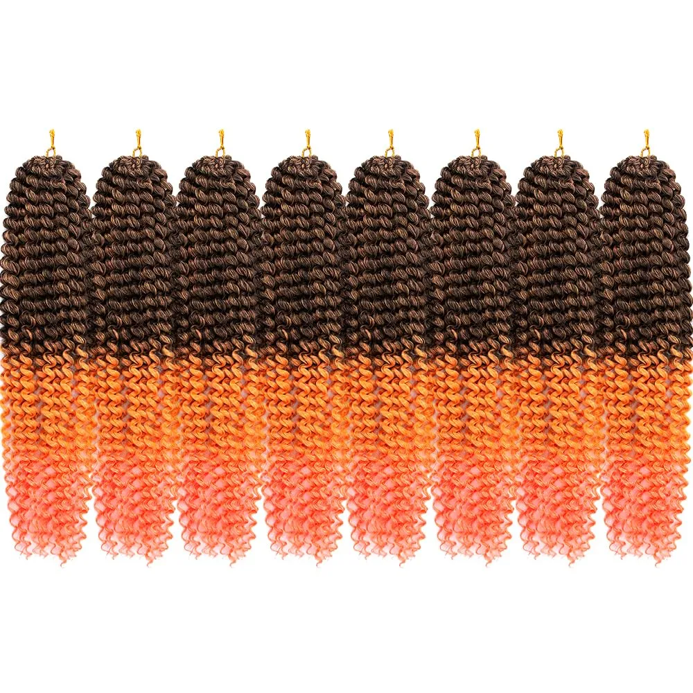 Pre-Looped Passion Twist Hair 18inch Water Wave Crochet Hair For Black Women 8 Packs Spring Twist Crochet Braiding Hair Extensions (MT2/144/3101#/Ombre Orange Hair)
