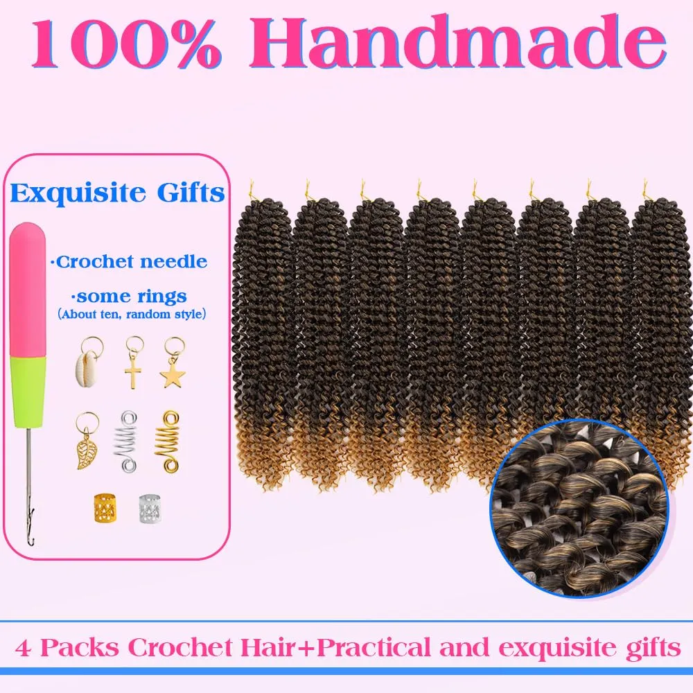 Pre-Looped Passion Twist Hair 18inch Water Wave Crochet Hair For Black Women 8 Packs Spring Twist Crochet Braiding Hair Extensions (MT2/27# 0mbre Light Auburn)