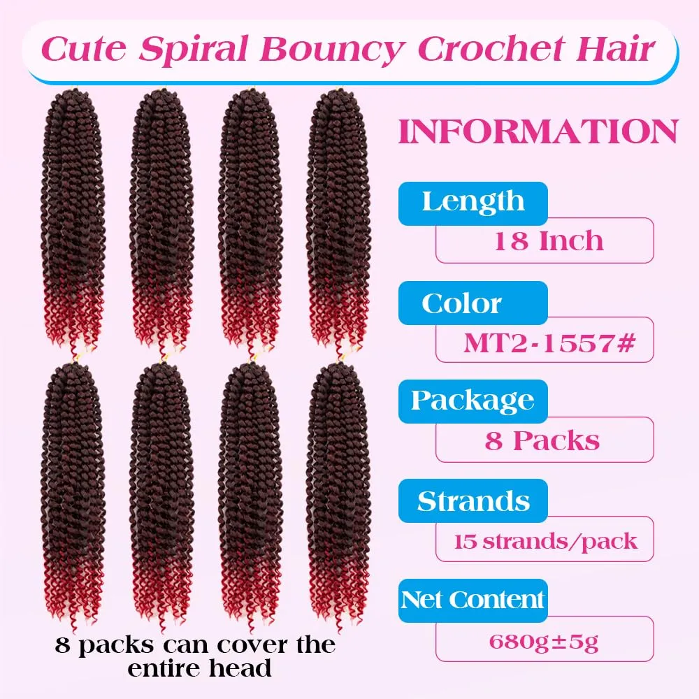Pre-Looped Red Passion Twist Hair 18inch Water Wave Crochet Hair For Black Women 8 Packs Spring Twist Crochet Braiding Hair Extensions (MT2/1557# Ombre Red Hair)