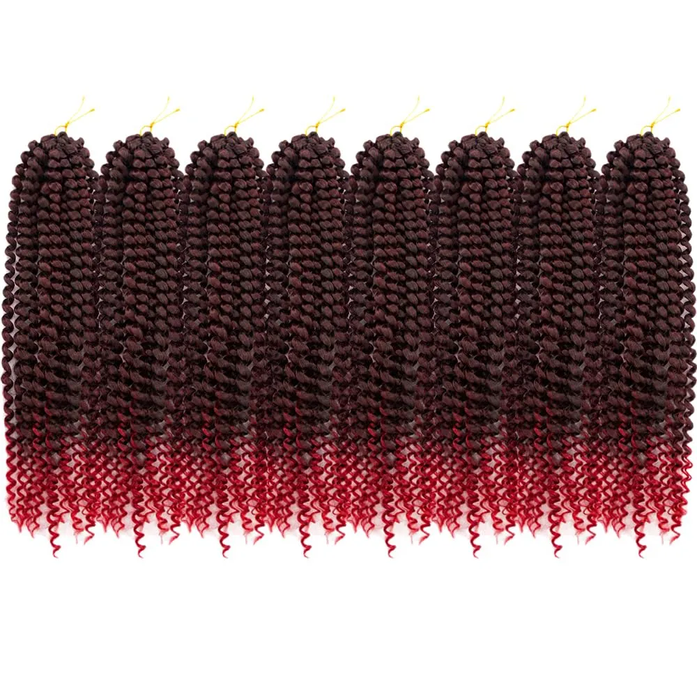 Pre-Looped Red Passion Twist Hair 18inch Water Wave Crochet Hair For Black Women 8 Packs Spring Twist Crochet Braiding Hair Extensions (MT2/1557# Ombre Red Hair)