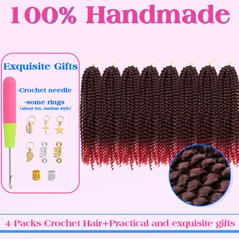 Pre-Looped Red Passion Twist Hair 18inch Water Wave Crochet Hair For Black Women 8 Packs Spring Twist Crochet Braiding Hair Extensions (MT2/1557# Ombre Red Hair)