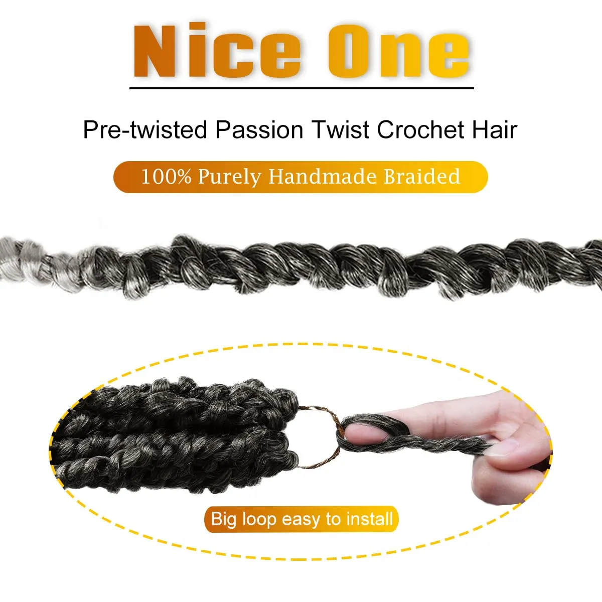 Pre-Twisted Passion Twist Hair, 8 Packs 112 Strands Pre Looped Passion Twist Braiding Hair for Women, Short Passion Twists Crochet Hair Synthetic Hair Extensions (TGREY, 14 Inch (Pack of 8))
