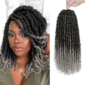 Pre-Twisted Passion Twist Hair, 8 Packs 112 Strands Pre Looped Passion Twist Braiding Hair for Women, Short Passion Twists Crochet Hair Synthetic Hair Extensions (TGREY, 14 Inch (Pack of 8))