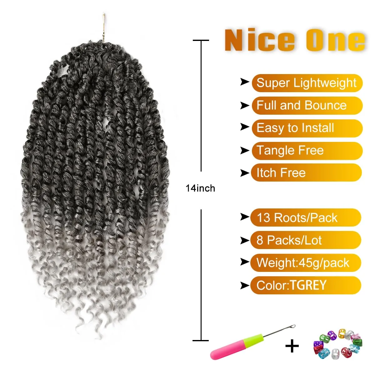 Pre-Twisted Passion Twist Hair, 8 Packs 112 Strands Pre Looped Passion Twist Braiding Hair for Women, Short Passion Twists Crochet Hair Synthetic Hair Extensions (TGREY, 14 Inch (Pack of 8))