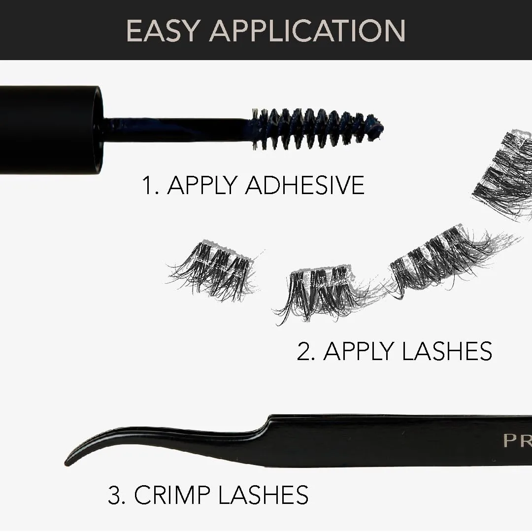 Pro Lash ProWear Mini Lash Clusters Kit - Easiest to Apply Lashes - 10-Day Cluster Eyelash Extensions - False Eyelashes Plus Adhesive and Tweezers - Classic No. 01 - Black