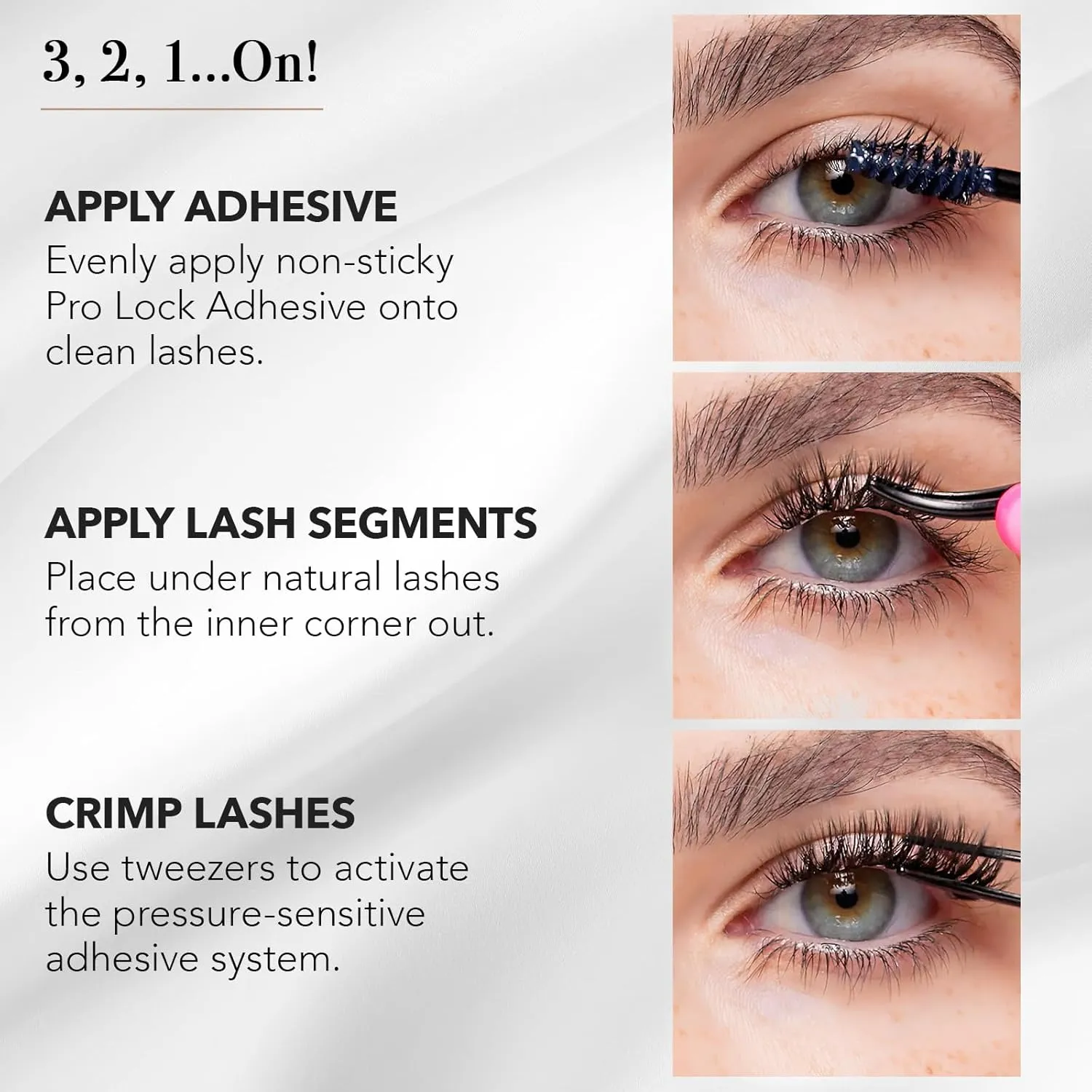 Pro Lash ProWear Starter Lash Clusters Kit - Easiest to Apply Lashes - 10-Day Cluster Eyelash Extensions - 3 Sets of False Eyelashes Plus Adhesive, Remover, Tweezers - Volume No. 02 - Black