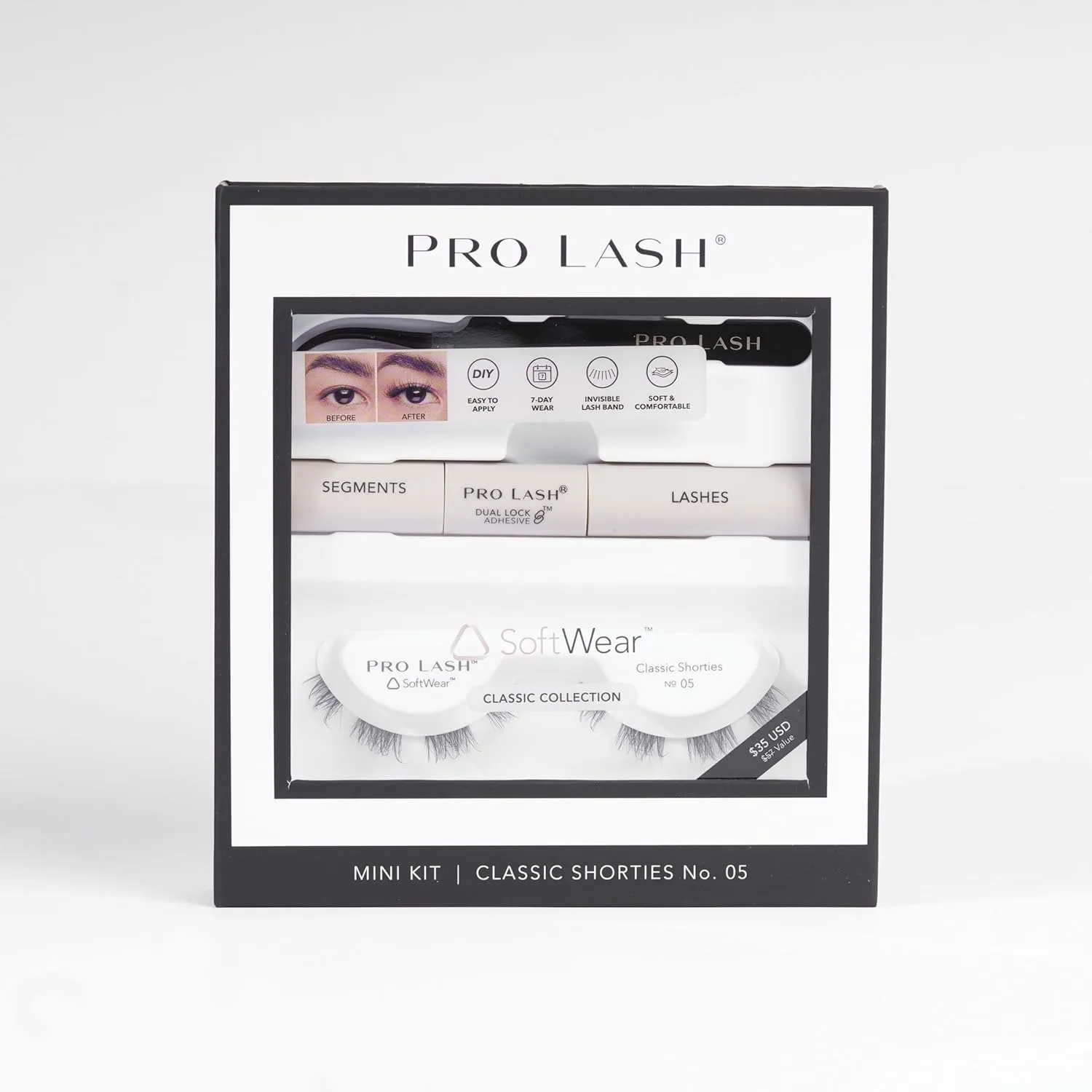 Pro Lash SoftWear Mini Lash Clusters Kit - Seamless, Lightweight Lashes - 7-Day Cluster Eyelash Extensions - False Eyelashes Plus Adhesive and Tweezers - Classic Shorties No. 05 Black