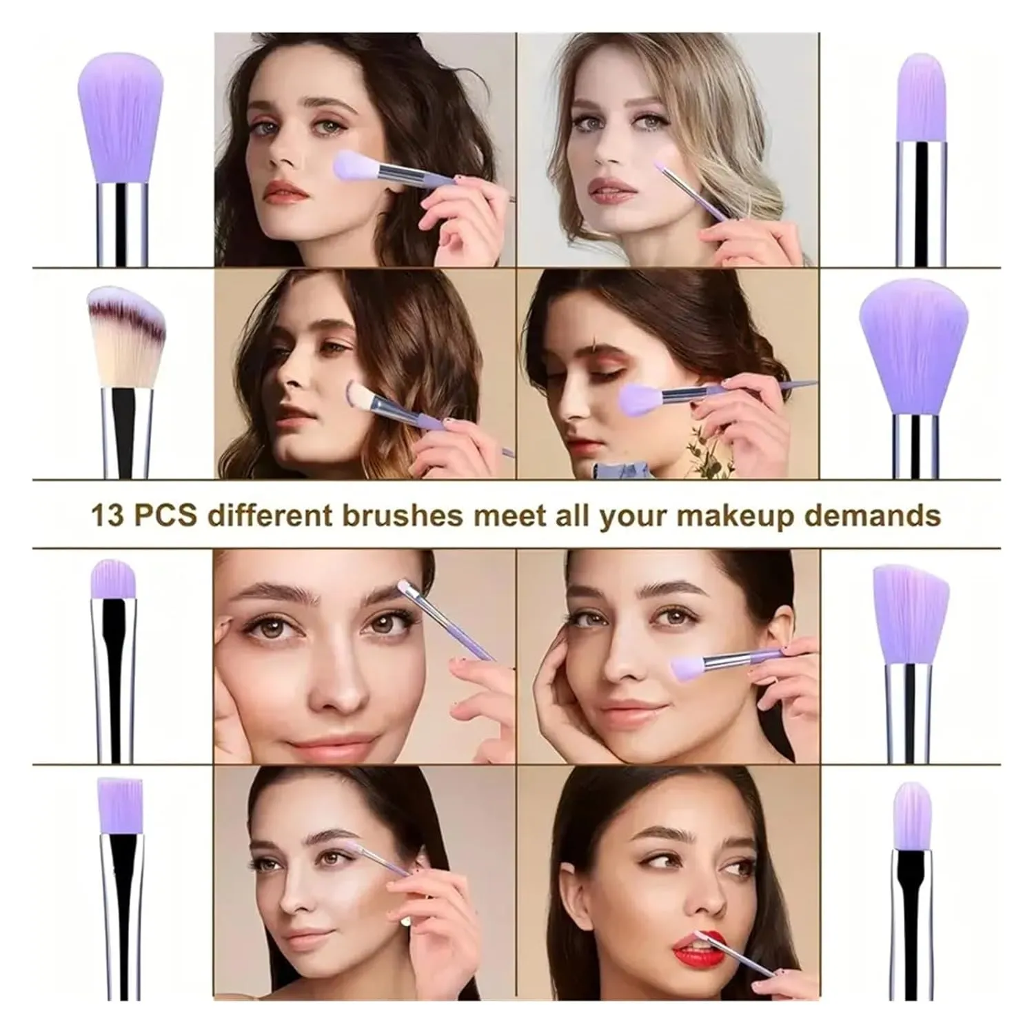 Professiona 13PCS Makeup Brushes Set Foundation Eyeshadow Blush Powder Blending Soft Fluffy Cosmetic Full Set Female Makeup Tool(Yellow no bag)