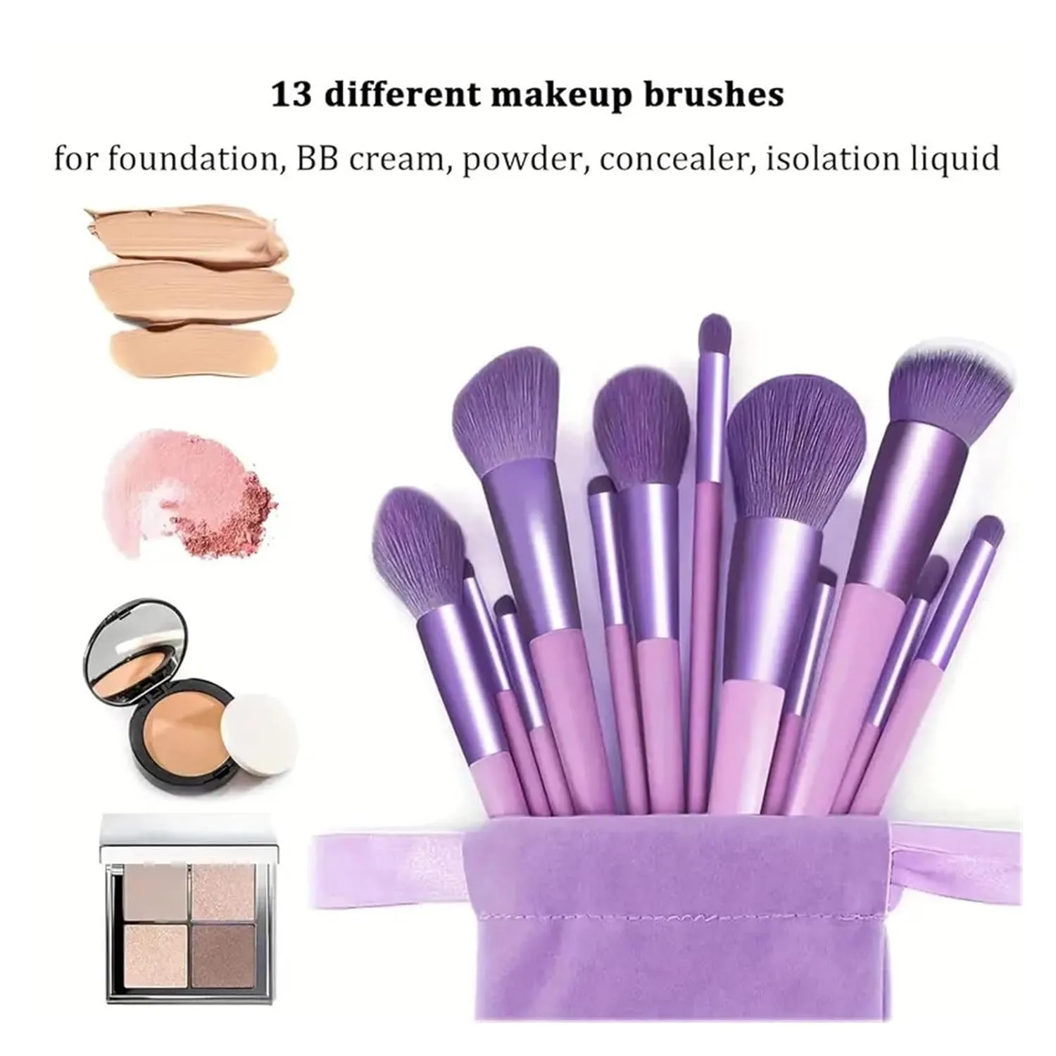 Professiona 13PCS Makeup Brushes Set Foundation Eyeshadow Blush Powder Blending Soft Fluffy Cosmetic Full Set Female Makeup Tool(Yellow no bag)