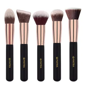 Professional Flawless Base Makeup Brushes Kit | Foundation, Contour, Powder, Blush & Stippling Makeup Brush Set of 5 with Soft Synthetic Bristles