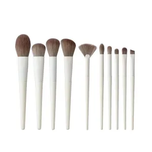 Professional Makeup Brush Set, 10 Piece Collection, White Handle with Soft Bristles