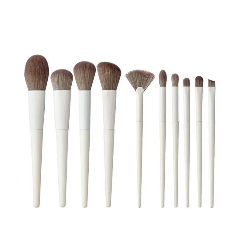 Professional Makeup Brush Set, 10 Piece Collection, White Handle with Soft Bristles
