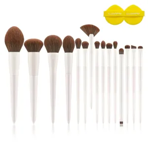 Professional Makeup Brush Set, 15 Piece White Collection with Storage Case, Synthetic Powder Foundation Contour Blending Kit (Brown without box)