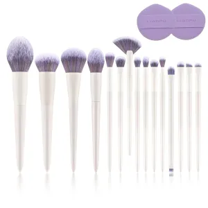 Professional Makeup Brush Set, 15 Piece White Collection with Storage Case, Synthetic Powder Foundation Contour Blending Kit (Purple without box)