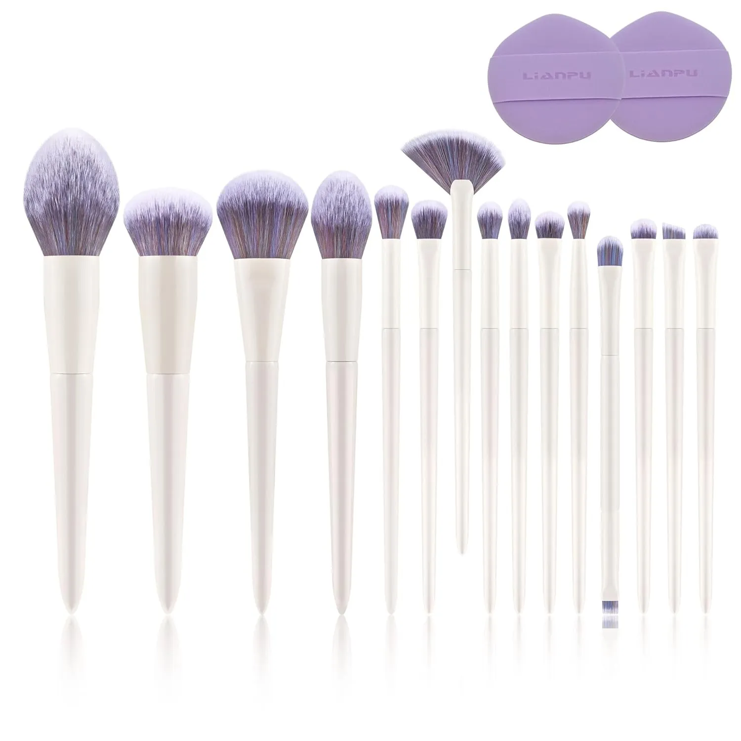 Professional Makeup Brush Set, 15 Piece White Collection with Storage Case, Synthetic Powder Foundation Contour Blending Kit (Purple without box)