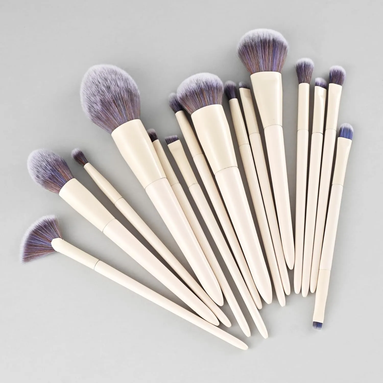 Professional Makeup Brush Set, 15 Piece White Collection with Storage Case, Synthetic Powder Foundation Contour Blending Kit (Purple without box)