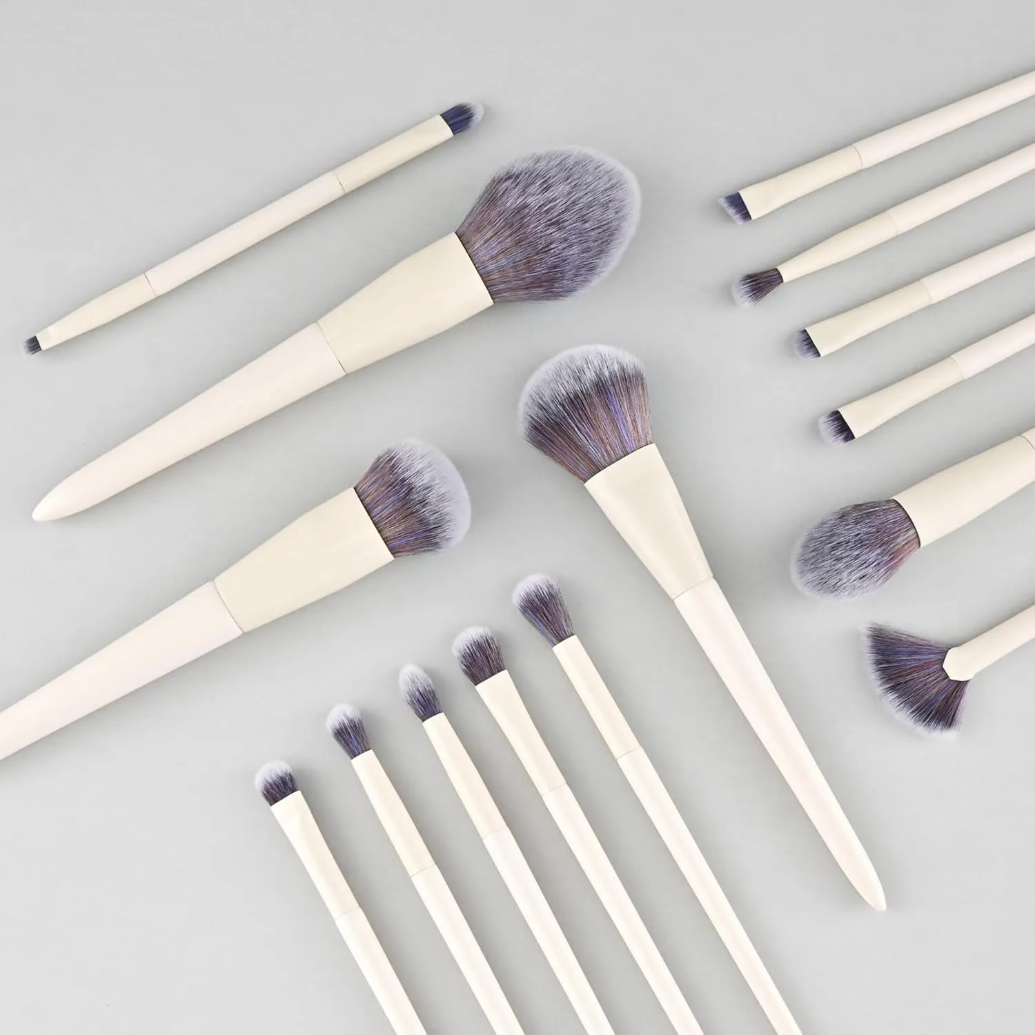 Professional Makeup Brush Set, 15 Piece White Collection with Storage Case, Synthetic Powder Foundation Contour Blending Kit (Purple without box)