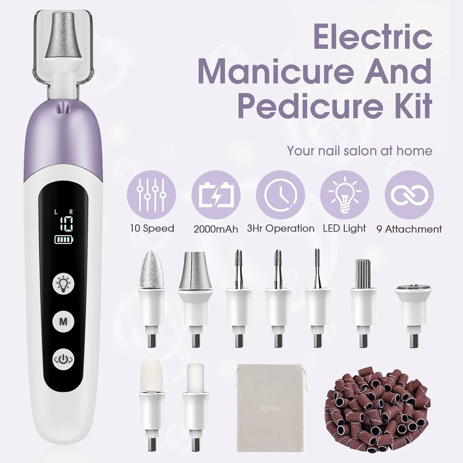 Professional Manicure Pedicure Kit with Case, Cordless Electric Nail File Set with Memory Mode&10 Speed, Portable Nail Drill Pedicure Tools for feet, Hand Foot Care Tool for Thick Nail Toenail Cuticle