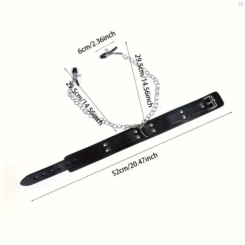 PU Leather Collar With Nipple Clamps BDSM