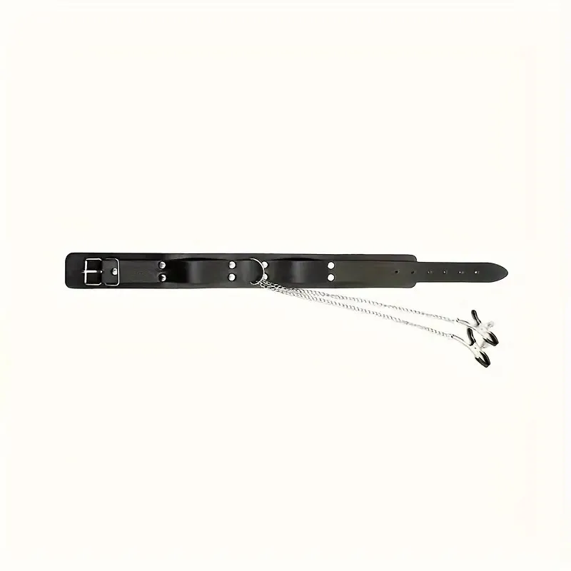 PU Leather Collar With Nipple Clamps BDSM