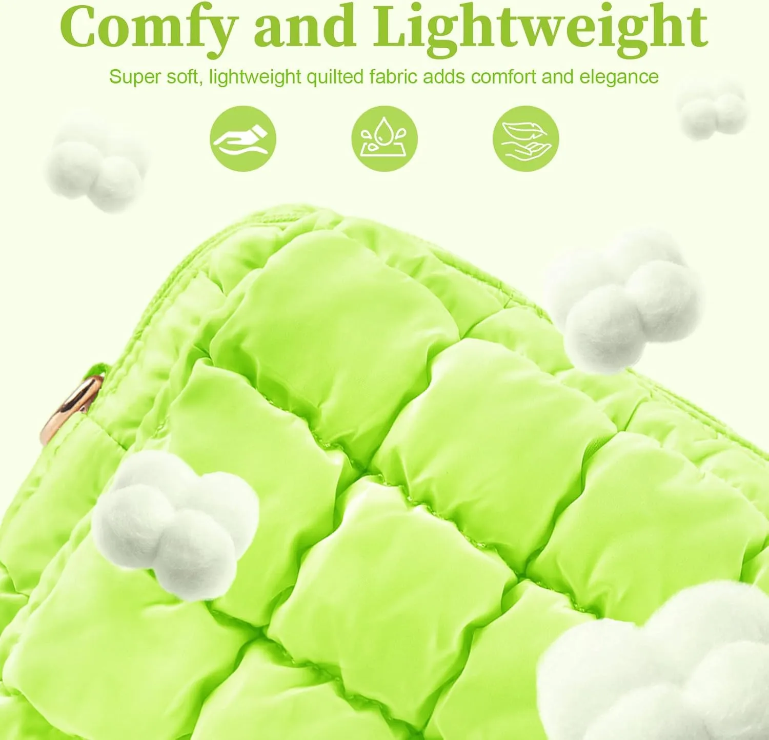 Puffer Quilted Makeup Bag Cosmetic Bags,Puffy Travel Toiletry Pouch for Women,Cute Checkered Zipper Bag Travel Essential,Portable Aesthetic Make up Organizer Bag for Gifts Work Daily(LightGreen,M)