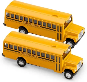 Pullback Diecast School Buses - 2 Pack - Yellow Metal Toys with Write-On Surfaces - Perfect Party Favors, Gifts, and School Memories for Little Boys and Girls - 5 Inch