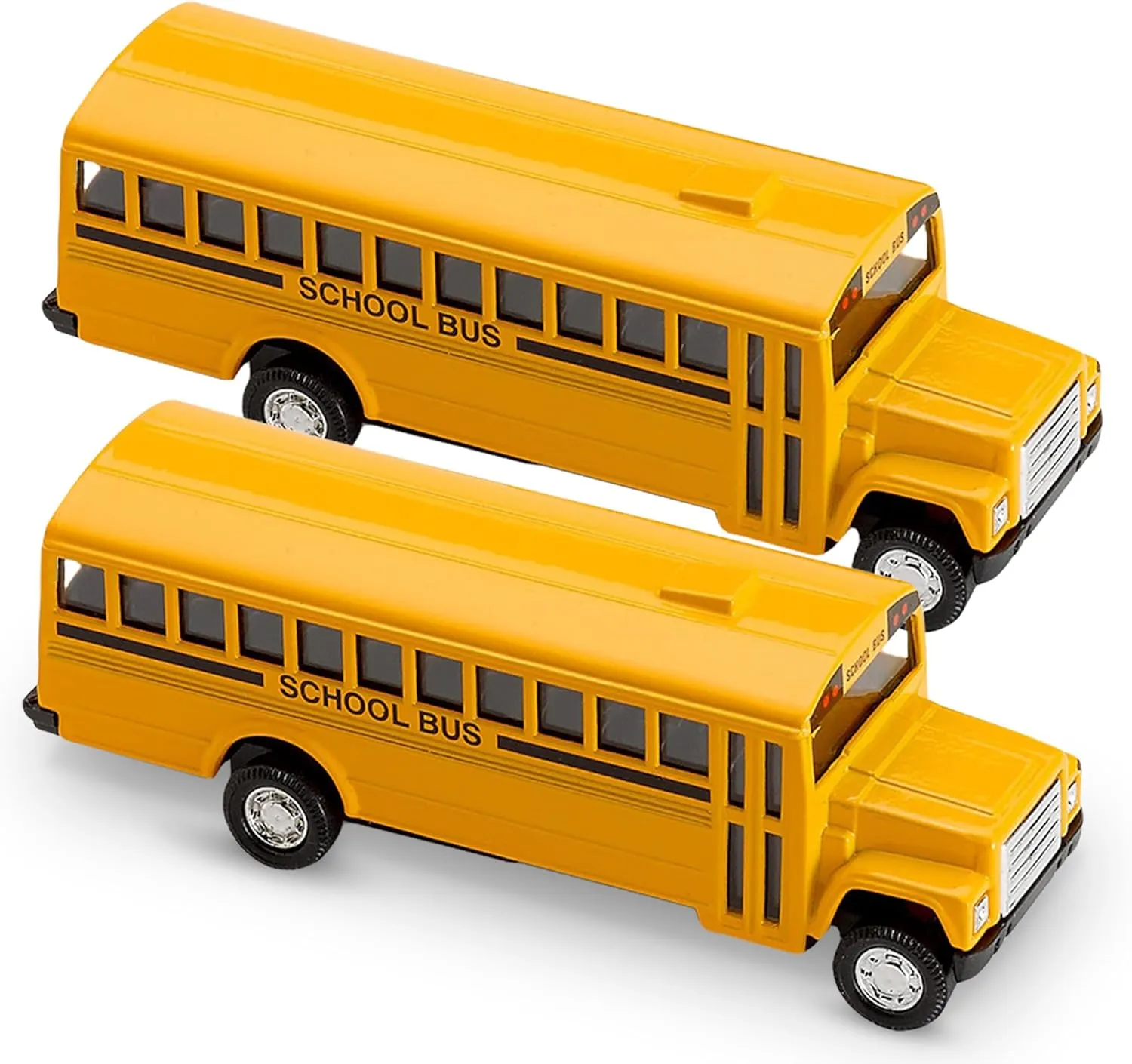 Pullback Diecast School Buses - 2 Pack - Yellow Metal Toys with Write-On Surfaces - Perfect Party Favors, Gifts, and School Memories for Little Boys and Girls - 5 Inch