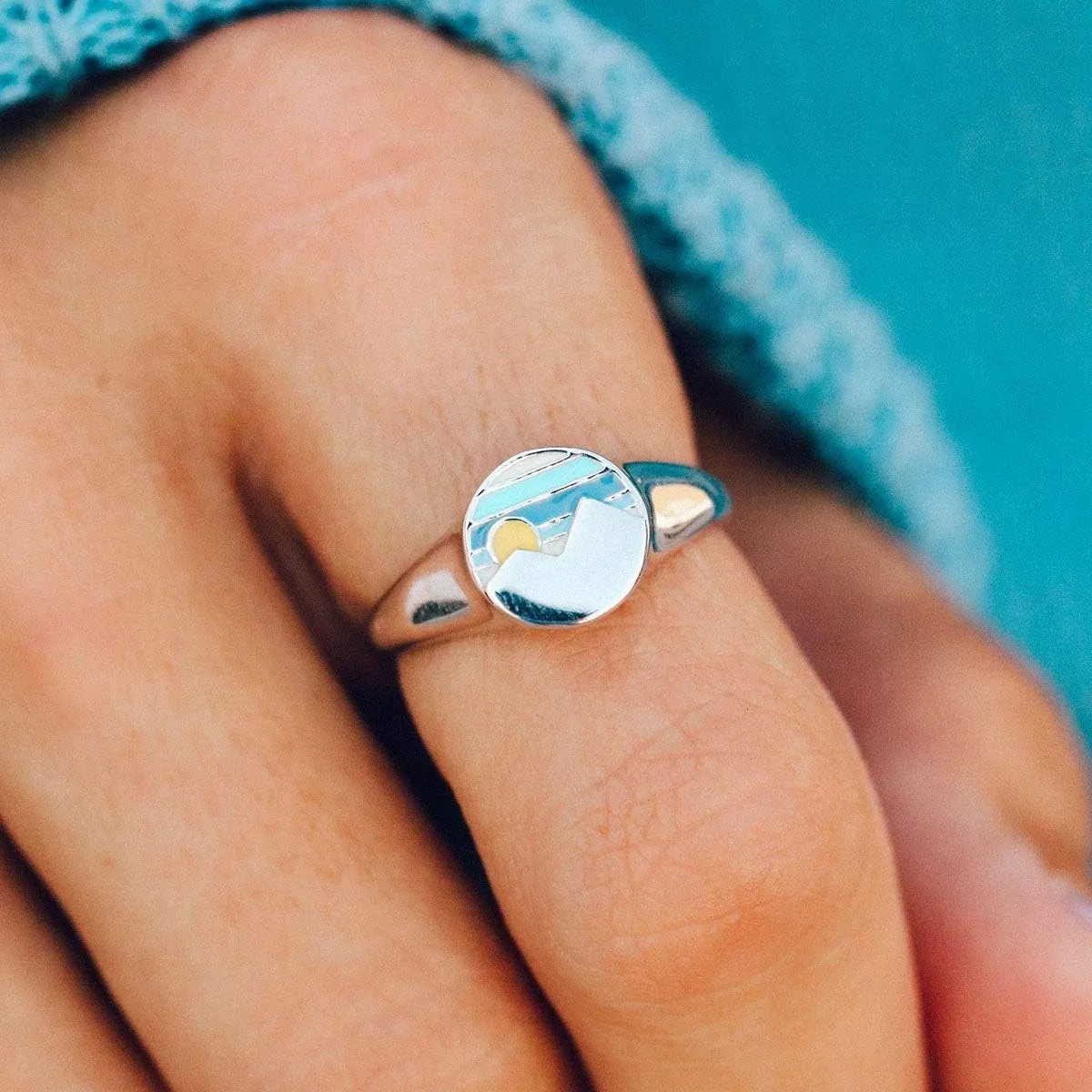 Pura Vida Silver-Plated Twin Peaks Enamel Signet Ring - Brass Band, Sizes 5-9