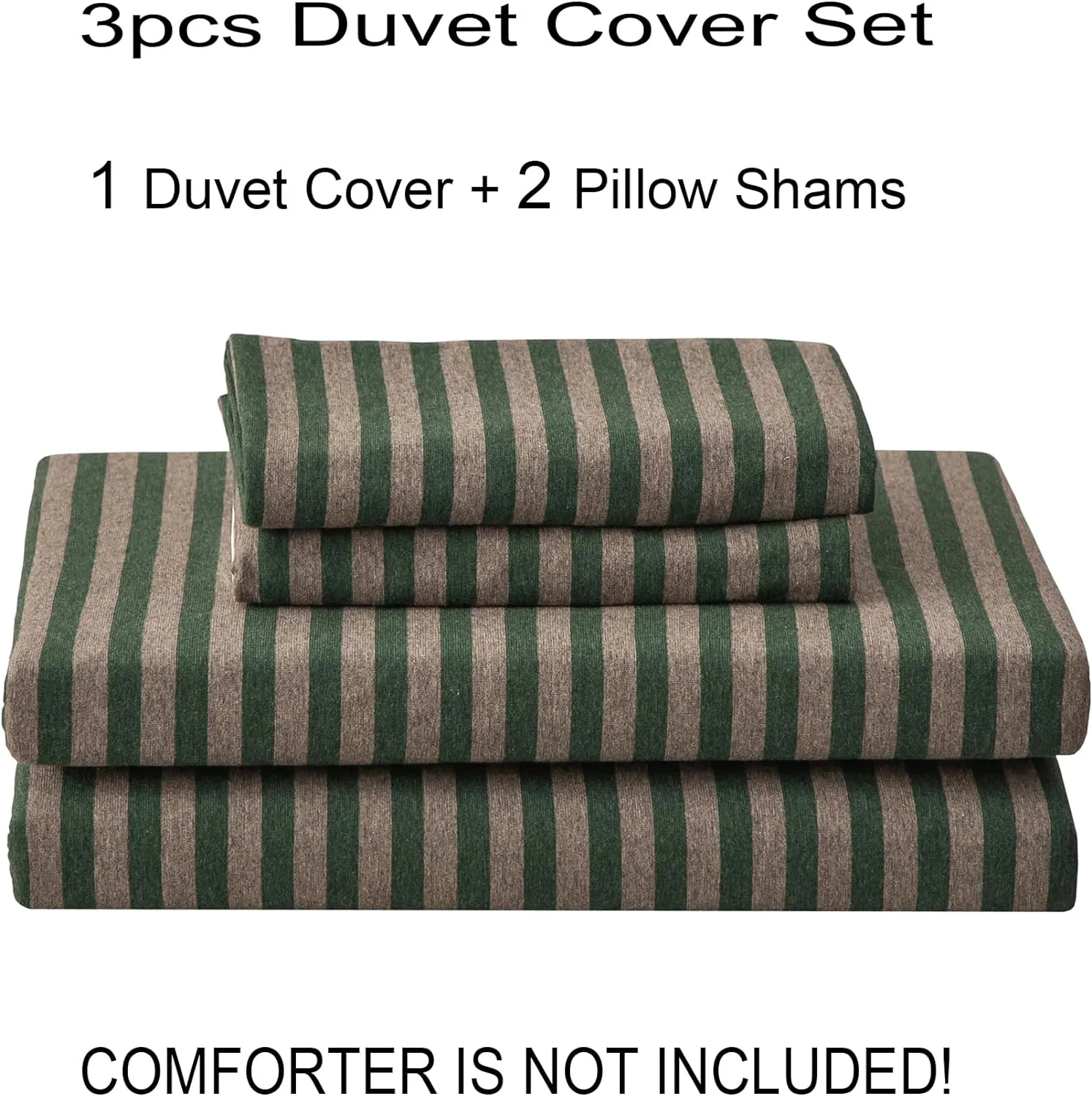 PURE ERA Jersey Knit Duvet Cover Set 100% T-Shirt Heather Cotton Super Soft Comfy Classic Striped Design, with Zipper Closure, Forest Green Stripe, Queen