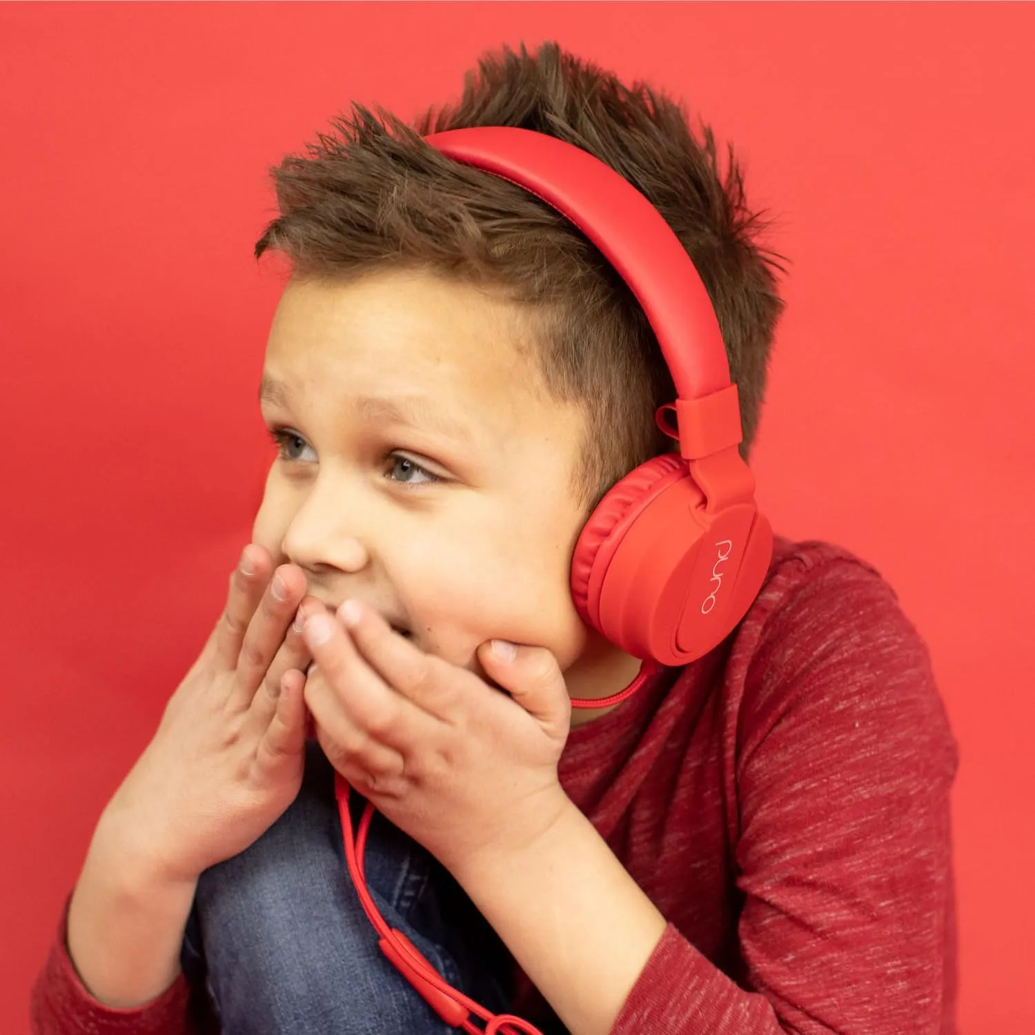 Puro Sound Labs PuroBasic Volume Limiting Wired Headphones for Kids, Foldable & Adjustable Headband w/Microphone, Compatible with Smartphones, Tablets and PC’s –Red