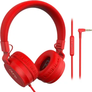 Puro Sound Labs PuroBasic Volume Limiting Wired Headphones for Kids, Foldable & Adjustable Headband w/Microphone, Compatible with Smartphones, Tablets and PC’s –Red
