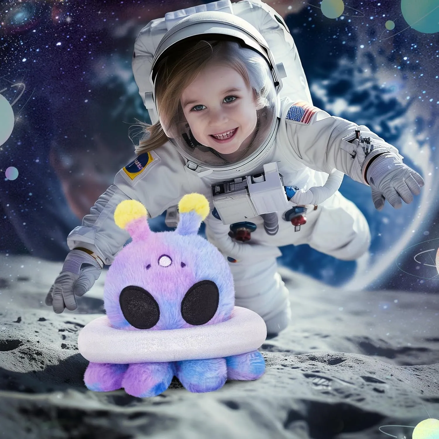 Purple Alien Stuffed Animal Plush Toy, Soft Tie Dye Space Creature - Cute Weird Galaxy Toy for Kids and Adults - 7 Inches