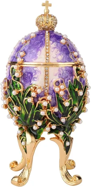 Purple Jewelry Trinket Boxes Easter Egg Enamel Hand-Painted Jewelry Storage Ring Holder Keepsake Box Vintage Collection Gift