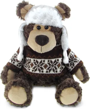Puzzled DolliBu Plush Grizzly Bear Stuffed Animal - Soft Plush Huggable Brown Grizzly Bear Wearing Hat & Sweater, Adorable Toy Wild Life Cuddle Gifts for Kids and Adults - 9 Inch