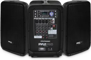 Pyle 600 Watt 8-Channel Portable Bluetooth Wireless PA Speaker Amplifier Kit with 8" Subwoofer and 1" Horn Tweeter, MP3, AUX - USB Xlr 1/4" RCA, Black