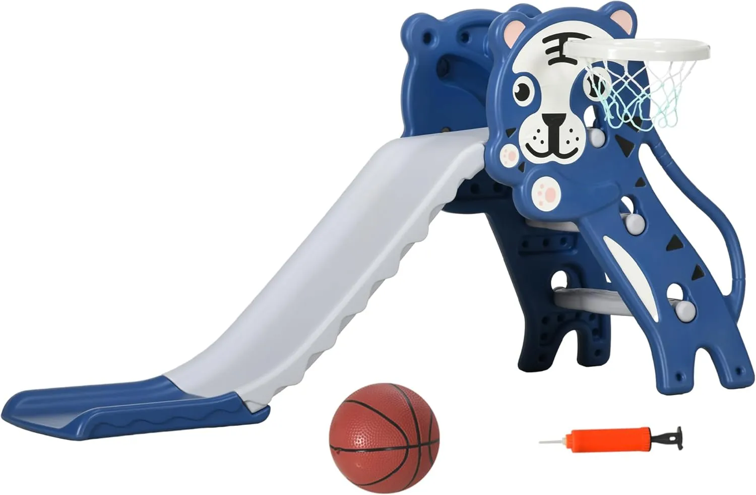 Qaba 3 in 1 Toddler Slide for Indoors, Toy for Toddler, Easy Set Up Baby Slide with Basketball Hoop for Kids 18-36 Months, Blue