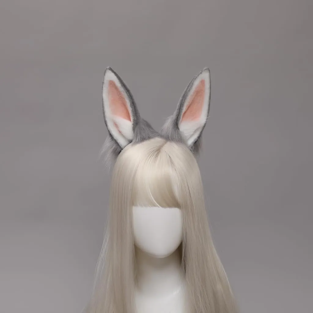 QinRuan Women's Bunny Ears Headwear Faux Fur Rabbit Ears Headbands and Tail Cosplay Party Coustume Set