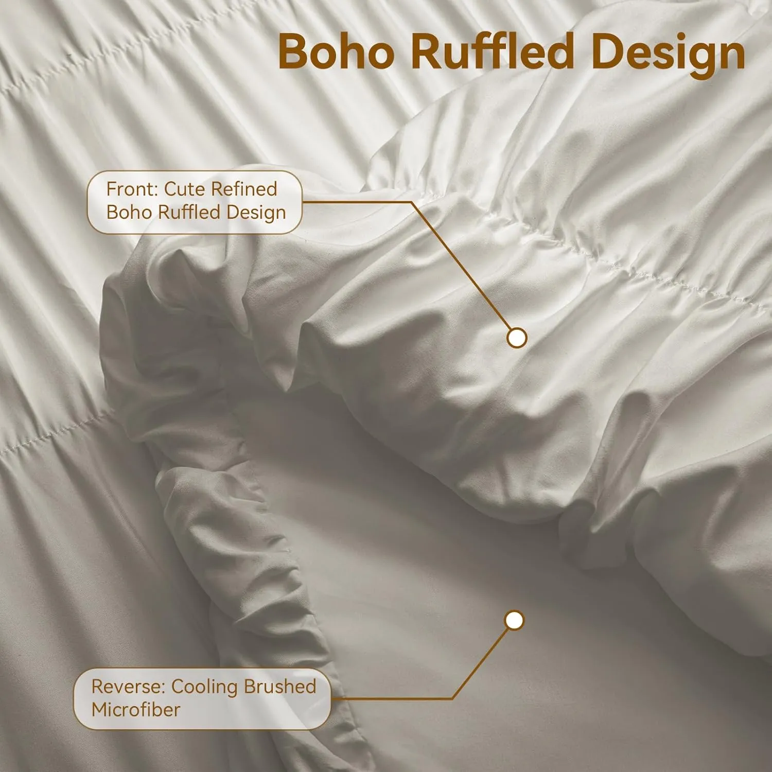 Queen Comforter Set Grey - Boho Fluffy Ruched Bedding Comforter Set with 2 Pillowcases, 3 Pieces Soft Shabby Chic Ruffle Bed Set for All Season