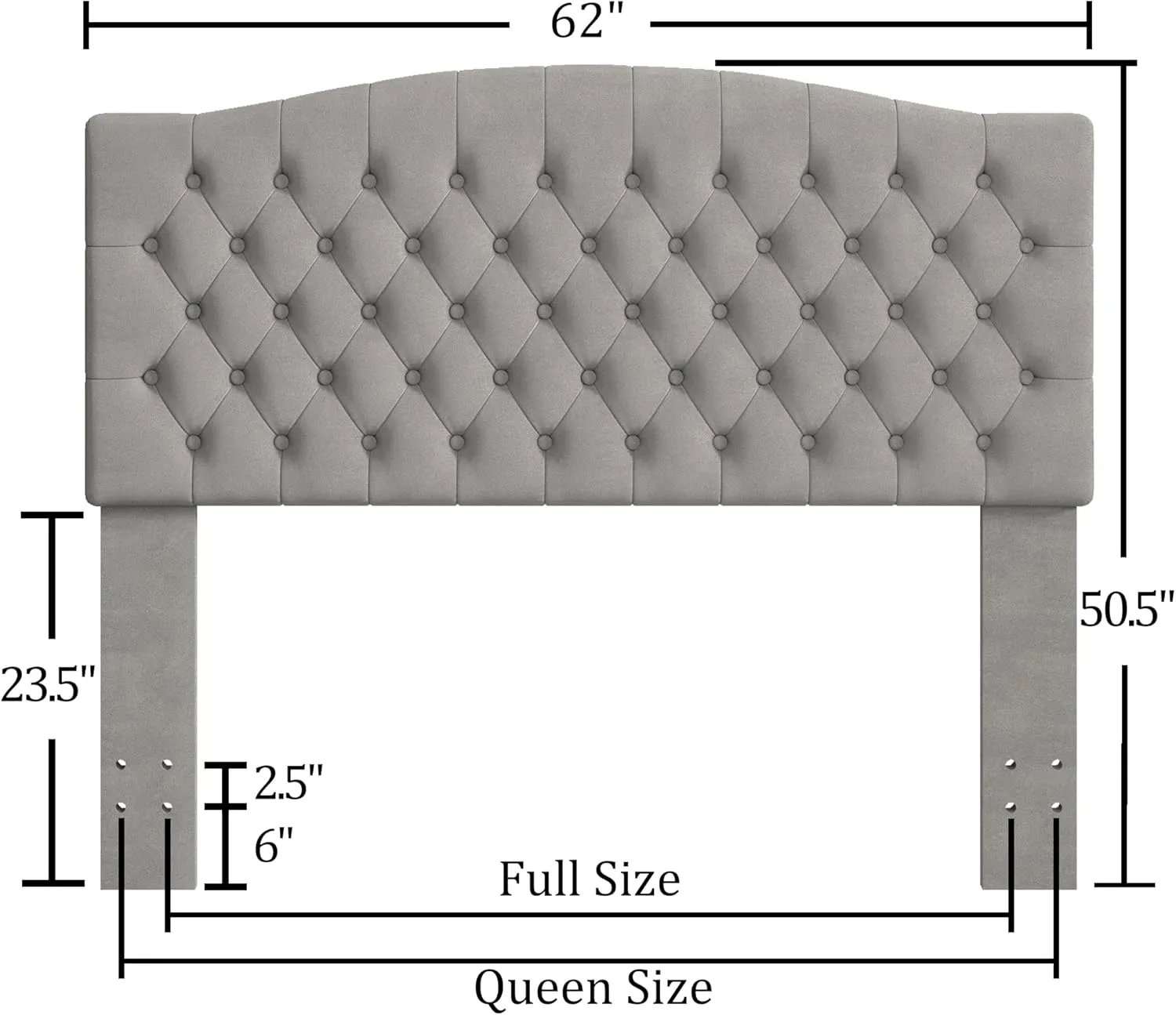 Queen Headboard Only, Upholstered Headboard for Adjustable Bed Velvet Tufted Queen/Full Size Wall Mounted Head Board with Solid Wood Legs Head Board, Gray