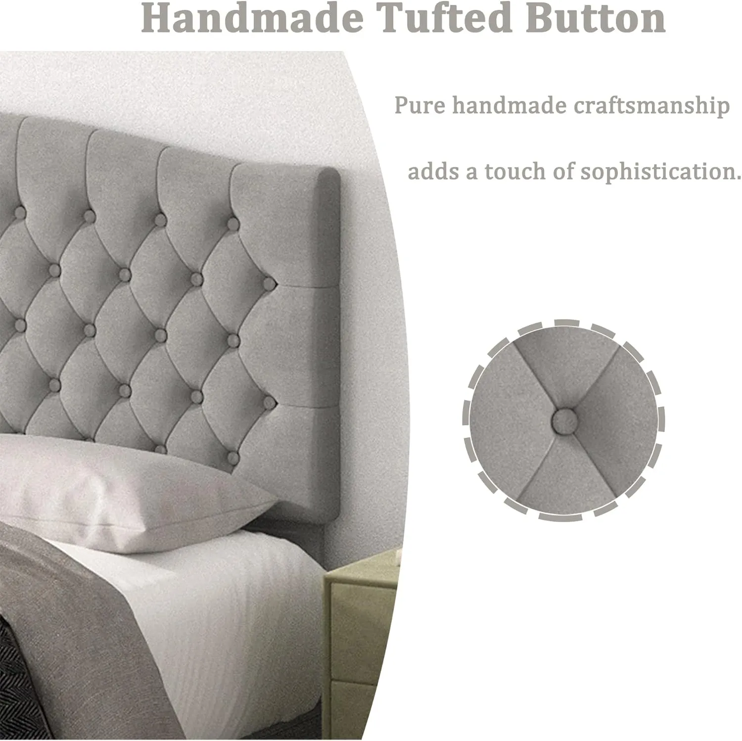 Queen Headboard Only, Upholstered Headboard for Adjustable Bed Velvet Tufted Queen/Full Size Wall Mounted Head Board with Solid Wood Legs Head Board, Gray