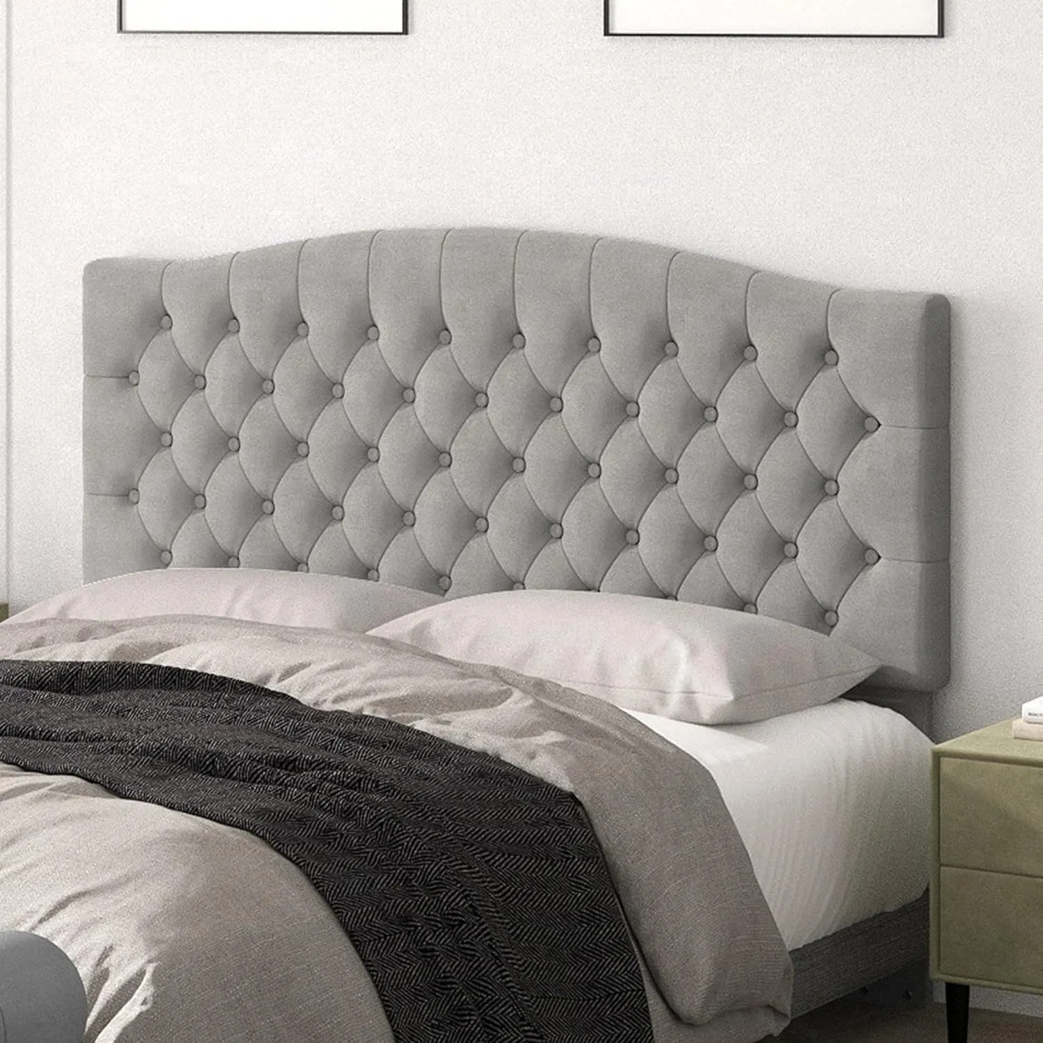 Queen Headboard Only, Upholstered Headboard for Adjustable Bed Velvet Tufted Queen/Full Size Wall Mounted Head Board with Solid Wood Legs Head Board, Gray