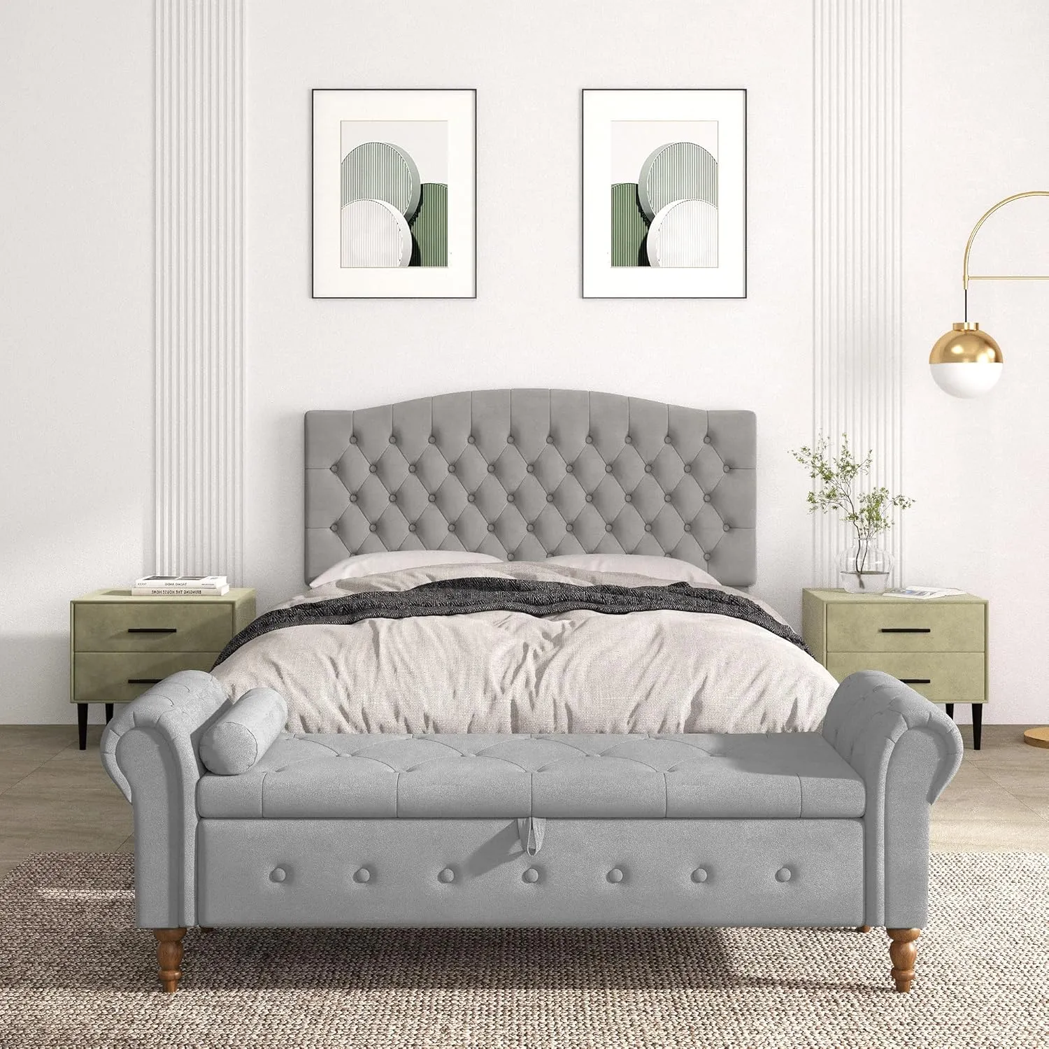 Queen Headboard Only, Upholstered Headboard for Adjustable Bed Velvet Tufted Queen/Full Size Wall Mounted Head Board with Solid Wood Legs Head Board, Gray