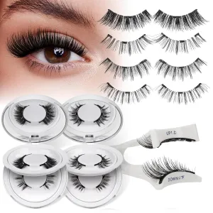 QUEWEL 4 Pairs Magnetic Eyelashes Natural Look, Reusable Magnetic Eyelashes with Applicator, No Glue Needed Lash Clusters Kit, Easy to Wear and Remove(4 Pairs-B01)