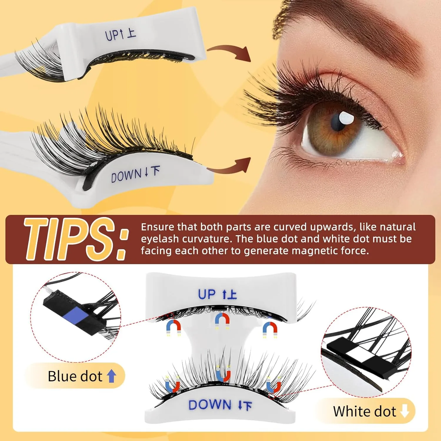 QUEWEL 4 Pairs Magnetic Eyelashes Natural Look, Reusable Magnetic Eyelashes with Applicator, No Glue Needed Lash Clusters Kit, Easy to Wear and Remove(4 Pairs-B01)